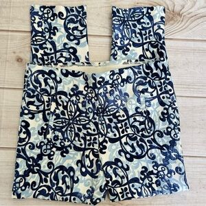 Chico’s Blue Fleur de Lis Patterned Slim Leg Knit Pull On Ankle Pants Size .5/6